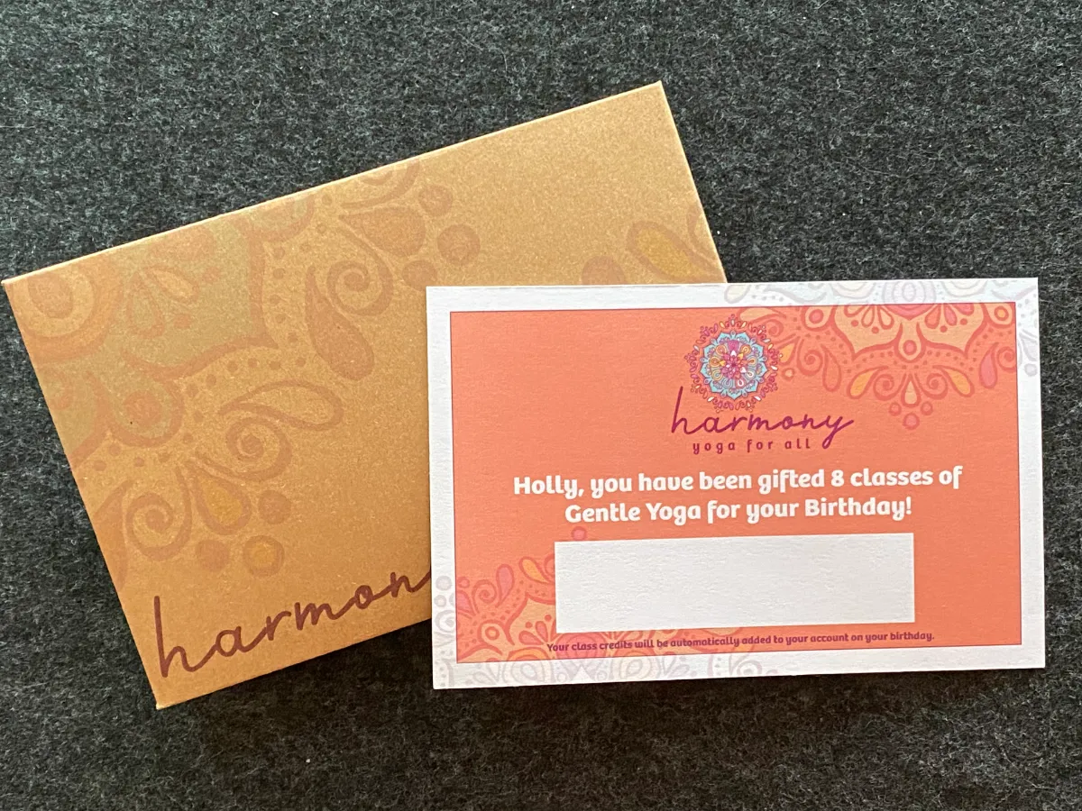 Personalised Yoga Gift Card, Wimborne, Corfe Mullen, Dorset